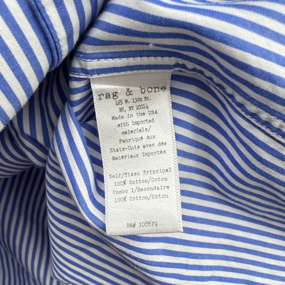 Rag & Bone Shirt Womens XS Blue White Striped‎ Button Up Long Sleeve Flip Cuff - Picture 6 of 10